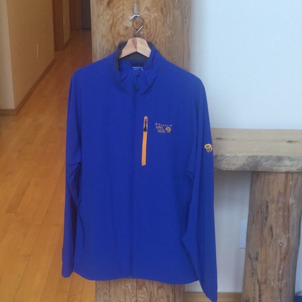 Men’s EUC MOUNTAIN HARDWEAR XL Blue Soft Shell Full Zip Jacket With Chest Pocket - Picture 1 of 16